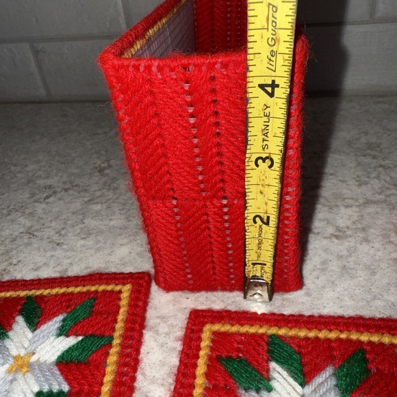 Plastic Canvas Handmade Letter Napkin Holder Christmas Cards Coaster Set Red - Picture 13 of 13